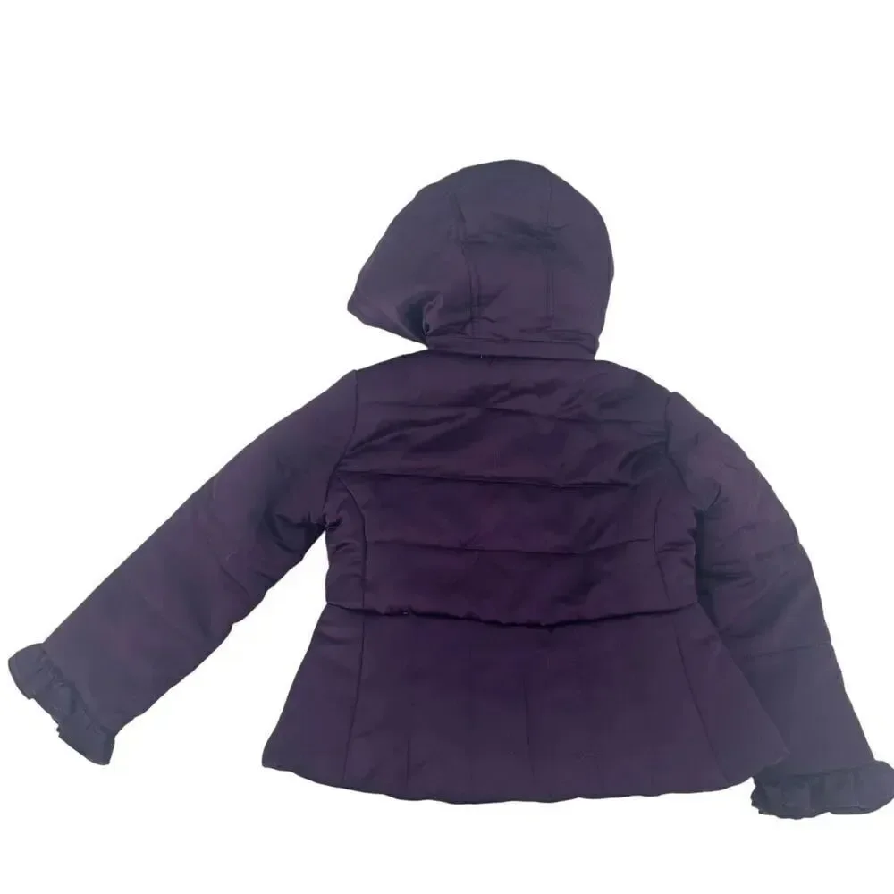 Rothschild Winter Coat Girls Purple Faux Fur Hooded Peplum Puffer Ruffle Size S